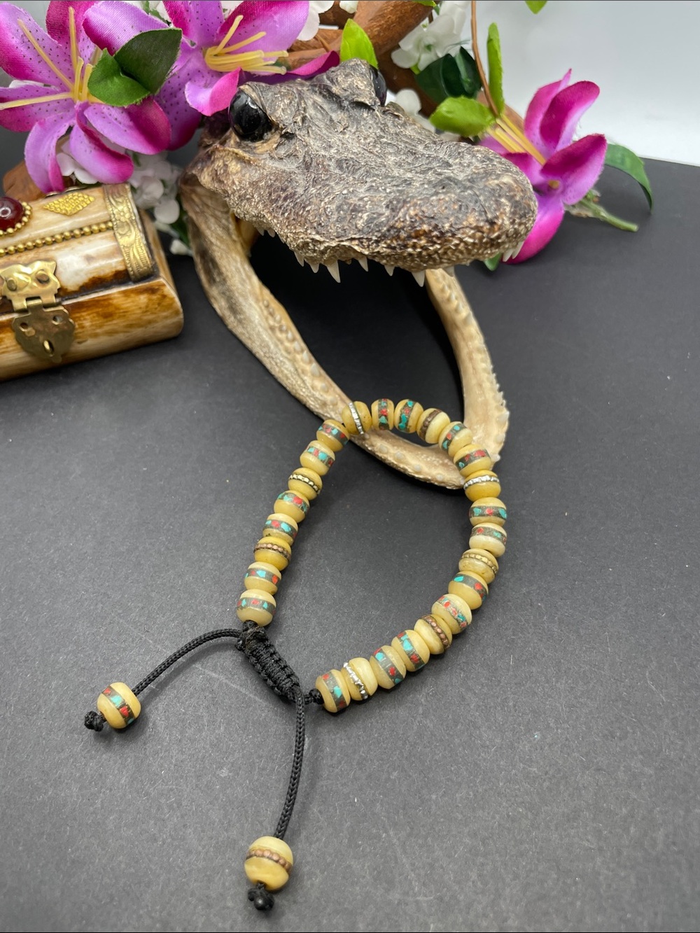 Buddhist prayer adjustable beaded bracelet vintage